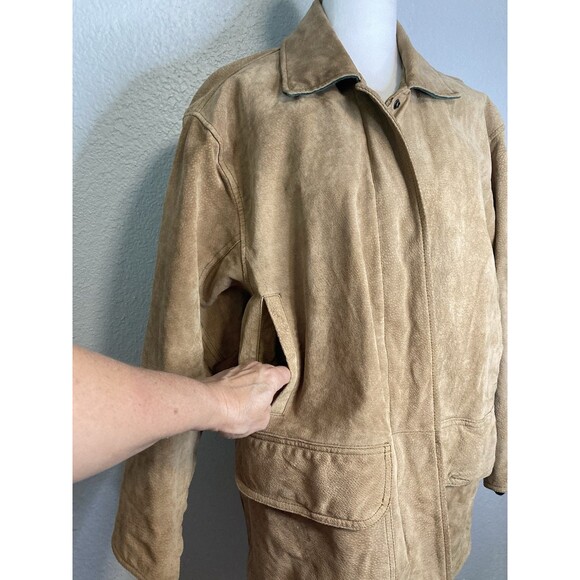 Suede Leather Jacket Womens M Tan Zip Up & Snap Flannel Lined 90s Y2K Western - Picture 6 of 11